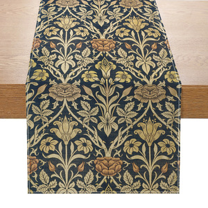 Camino de mesa con estampado retro de plantas y flores verdes de la - Product Image 5