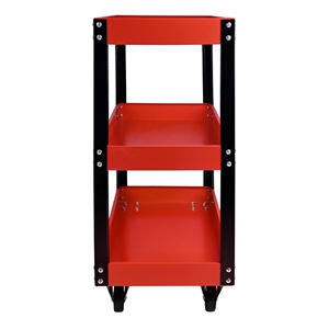 Armario de herramientas de acero rojo/negro al por mayor con banco de trabajo duradero, carro utilitario de herramientas móviles de metal, carro de herramientas de <span class=keywords><strong>3</strong></span> capas - Product Image 3