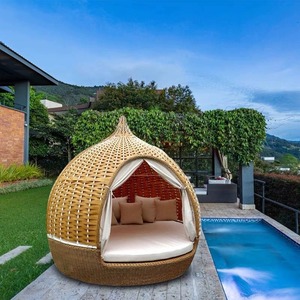 Set di Mobili <span class=keywords><strong>da</strong></span> <span class=keywords><strong>Giardino</strong></span> <span class=keywords><strong>in</strong></span> Stile Resort Moderno, Chaise Longue <span class=keywords><strong>da</strong></span> Esterno <span class=keywords><strong>in</strong></span> Vimini di Bambù Resistente - Product Image 2