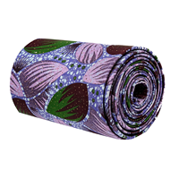 Tissu Ankara double face en coton ciré, bleu clair avec motifs floraux bleu roi et strass, pour robes de mariée africaines