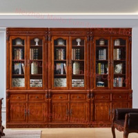 Bibliothèque rustique de style farmhouse avec porte vitrée cintrée, tiroirs et garniture sculptée, bibliothèque modulaire en bois massif de 39 po de largeur pour bureau à domicile