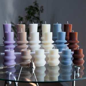 Nordic Geometric Ribbed Scented <b>Candles</b> Creative Shape Aroma <b>Candles</b> For Hotel Desktop Table Atmosphere Home Decor Ornament - Product Image 1