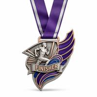 Médaille de marathon personnalisée en alliage de zinc 3D avec ruban, finition plaquée or et argent antique, logo