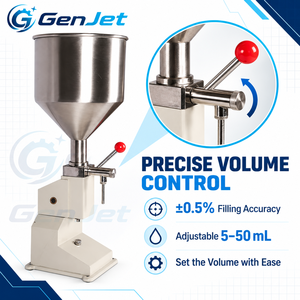 Máquina de Llenado Manual de Pistón GenJet A03 de <span class=keywords><strong>5</strong></span> a 50 ml con Tolva de 10 L para Miel, Salsas, <span class=keywords><strong>Aceite</strong></span> de Cocina y Geles de Flujo Libre - Product Image 5