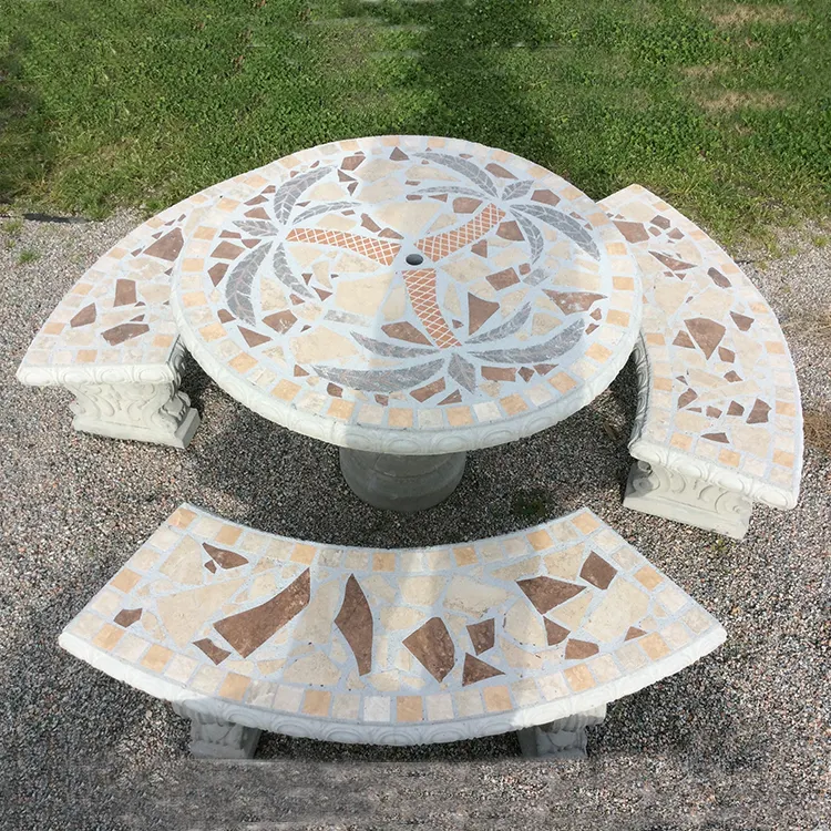 Hand carved outdoor bench garden stone tables and chairs