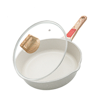 Poêle à frire Sanlang beige en aluminium moulé de qualité supérieure, antiadhésive, avec poignée amovible, revêtement granit, compatible induction