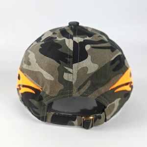 Cappellino da Baseball con Logo Personalizzato, Ricamo 3D, Design con Lettere Mimetiche, Fiamma Arancione Ricamata, Streetwear Unisex, Cappello Snapback 100% - Product Image 6