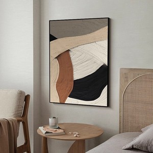 Peinture à l'huile peinte à la main, art abstrait sur toile, décoration murale moderne minimaliste pour salon, fond de canapé, cadre rectangulaire en métal - Product Image 3