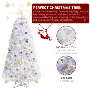 Árbol de Navidad Artificial DB de 6 pies, Material de PVC Blanco Frío, 300 Luces LED, Control Remoto, Uso Decorativo en Interiores - Product Image 4