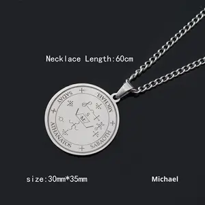 Collier Wowei transfrontalier homme style européen et américain en cuivre et diamant, motif cercle magique des sept anges gravé, sportif, en bambou - Product Image 6