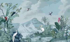 Papier peint mural auto-adhésif imperméable <span class=keywords><strong>pour</strong></span> la décoration de la maison, <span class=keywords><strong>bleu</strong></span> ciel, oiseaux, paysage tropical, botanique, vintage - Product Image 5
