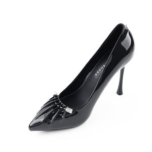 Zapatos sólidos con punta en pico para mujer, tacones altos y finos, sandalias de charol plateadas, zapatos de tacón de aguja con lazo delantero - Product Image 5