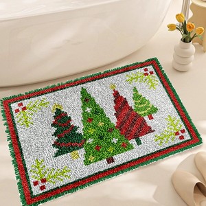 Adultes Enfants DIY Festival Cadeaux Noël Décoration Maison Loquet Crochet Tapis Tapisserie Kits avec Toile Imprimée - Product Image 1
