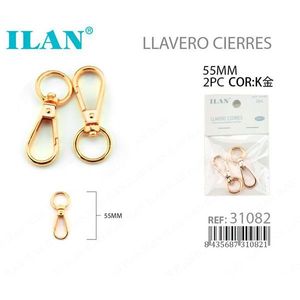 Ganci portachiavi ILAN da 55 mm in metallo dorato K per ganci da abbigliamento - Product Image 1