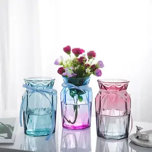 Nuevo diseño colorido elegante, transparente arreglo de flores brillantes jarrón de cristal versátil jarrón de cristal dorado jarrón de cristal
