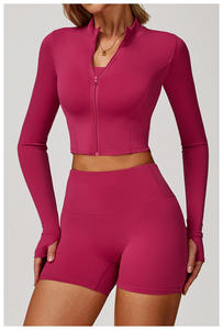 <span class=keywords><strong>Veste</strong></span> de yoga zippée ajustée pour femme avec col montant, trou pour le pouce, manches longues, haut d'entraînement pour la course à pied, la salle de sport, l'entraînement en plein air - Product Image 3