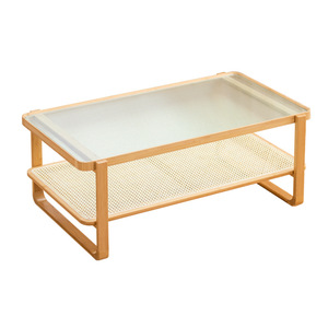 Nordic Minimalist Coffee <b>Table</b> Tempered <b>Glass</b> Double Layer Rattan For Small Apartments Living Room Furniture - Product Image 5