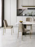 [En cuir de vachette italien de première qualité] Chaise de salle à manger en cuir véritable, style luxe léger, cadre métallique haut de gamme, sans accoudoirs