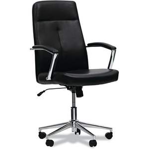 Chaise de travail en cuir Alera Workspace, supporte jusqu'à 275 lb, hauteur d'assise de 18,19 po à 21,93 po, siège et dossier en cuir PU noir - Product Image 1