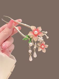 <b>Sweet</b> Chinese Women's Antique <b>Flower</b> Tassel Hairpin & Hair Bun Forks Chopsticks Vintage Hanfu Hair Jewelry - Product Image 5