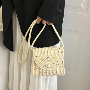 Handmade Cotton Rope Woven Bag Horizontal <b>Square</b> Cover Type Bohemian Crossbody Small Bag Everyday Outfits Portable Summer 2022 - Product Image 2