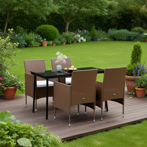 Set da Pranzo da Giardino Marrone per 4 Persone, Arredamento da Esterno Resistente alle Intemperie, Design Contemporaneo - Product Image 2
