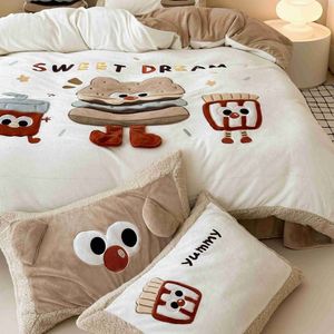 Set da letto in velluto di latte caldo di alta qualità con trapunta ricamata in cartone animato lenzuola da letto <span class=keywords><strong>federe</strong></span> da 4 pezzi Set da letto per bambini - Product Image 5