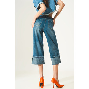 Jeans Rilassati con Orlo Arrotolato e Bottoni a Vista in Blu - Product Image 6
