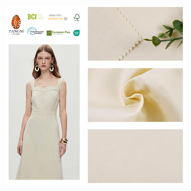 New Woven Blended Linen Fabric Mixed with Loycell Cotton and Viscose in Bright Color Fabric for Women's Clothes