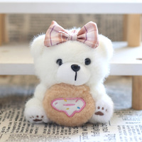 12CM blanc marron Biscuit ours en peluche cadeau d'anniversaire Dessert boutique cadeau porte-clés sac à dos décoration voiture clé pendentif peluche porte-clés
