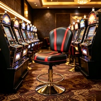 Chaise de casino noire et rouge de luxe 360 °   Tabouret de bar ergonomique en cuir PU avec base en métal doré rotative