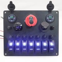 Panneau de commutation à 7 interrupteurs à bascule avec coupe-circuit de batterie, allume-cigare 12V, prise USB PD, voltmètre LED, disjoncteur 15A