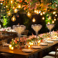 Lampe de table de luxe dorée à six niveaux avec chaîne de cristaux, télécommande, éclairage de scène pour mariage, décoration de fête
