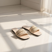 Sandales plates rétro en tricot léger pour femme, nouvelle collection été 2025, populaires sur internet, antidérapantes et résistantes à l'usure, pour l'extérieur