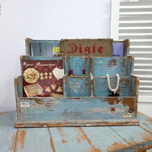 6 ngăn tồi tàn <span class=keywords><strong>Chic</strong></span> màu xanh đau khổ gỗ mail <span class=keywords><strong>Organizer</strong></span> Countertop dễ thương sắp xếp bàn bằng gỗ sắp xếp bàn - Product Image 4