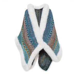 Winter Damen Temperament Luxus Pelz kragen Kaschmir Schal Warme Oberbekleidung Kunst pelz Trim Frau Poncho Cape - Product Image 4