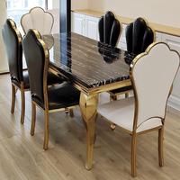 Ensemble de table à manger carrée minimaliste en marbre avec chaises à structure en acier inoxydable doré pour villa et mobilier de maison
