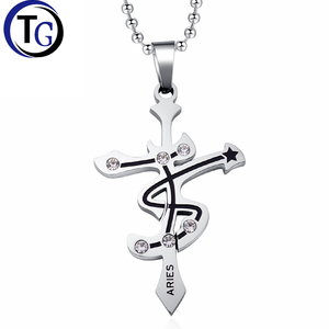 Colliers de mode vintage en acier inoxydable de luxe, étanches, avec signes du <span class=keywords><strong>zodiaque</strong></span> et croix, pour femmes et hommes - Product Image 1
