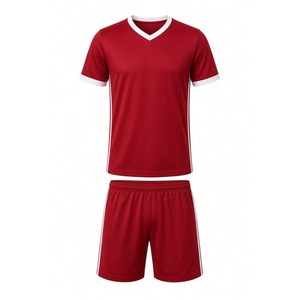 Maillot de football rouge pour homme, manches courtes, col en V, évacuation de l'humidité, 100 % polyester, taille élastique, imprimé, taille adulte - Product Image 1