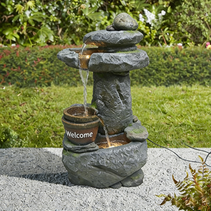 Fontaine d'extérieur en résine à quatre niveaux avec cascade et éclairage LED, étanche, faite à la main, vente en gros - Product Image 6
