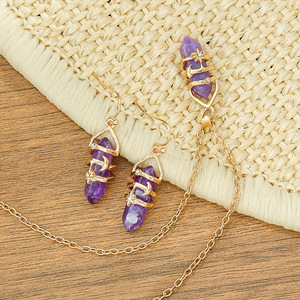 Pendientes de Amatista con Baño de Oro de 22k y Engaste de Estrella, Estilo Bohemia, Joyería para Uso Diario de Mujer - Product Image 2