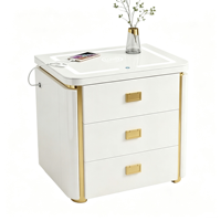 Table de chevet moderne en bois avec 3 tiroirs, charge sans fil, verrouillage par empreinte digitale, connectivité Bluetooth