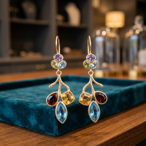 Vintage Gold Plated Drop Earrings Multicolor Crystal Rhinestone Dangle Earrings Branch Fruit Style for Women Wedding Party Wear - Product Image 3