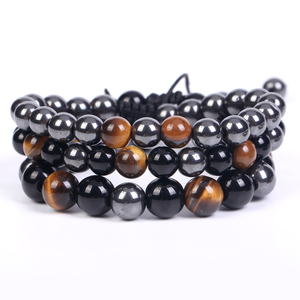 Pulsera de <span class=keywords><strong>Cuerda</strong></span> Trenzada Ajustable al por Mayor, Pulsera de Cuentas de Hematita Negra Natural y Ojo de Tigre, Pulsera Tejida de Macramé <span class=keywords><strong>para</strong></span> Hombre - Product Image 1