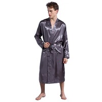 Peignoir léger pour homme en satin uni, respirant, à séchage rapide, coupe ample, grande taille, manches longues, printemps et automne