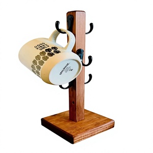 ที่วางแก้วไม้แบบเรียบง่าย ทนทาน ทำด้วยมือ พร้อมตะขอแขวนสำหรับห้องครัว - Product Image 1