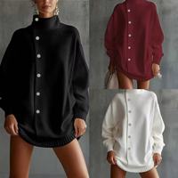 Pull tricoté ample et chaud pour femme, col roulé, manches longues, boutons latéraux, style tunique décontractée, collection hiver 2026