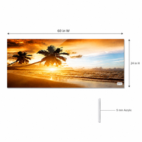 Décoration Murale Panoramique en Acrylique Imprimée UV, Paysage de Plage au Coucher du Soleil, 60x24 Pouces, Panneau de 5mm, pour Salon au-dessus du Canapé, Taille Personnalisée