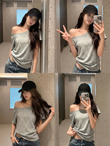 Top Estivo Casual da Donna con Logo Personalizzato, in Cotone e Spandex, Aderente e Traspirante, <span class=keywords><strong>Monospalla</strong></span> con Collo Tondo e Manica Corta - Product Image 6