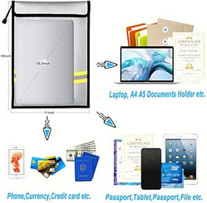 15x11 Inches Fireproof Safe <b>Document</b> <b>Bag</b> - Waterproof with Upgraded Zipper for A4/A5 Valuables Cash Passport Laptop (Gray) - Product Image 2